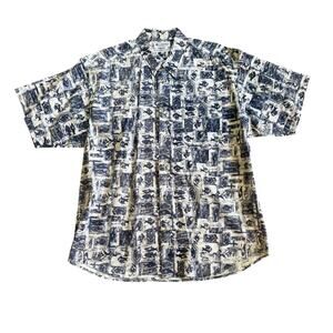 Columbia Batik Print Fish Button Down Shirt Men SZ XL Blue
